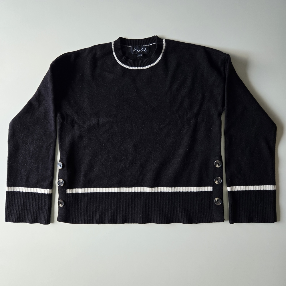Marled by Reunited Black & White Stripe Crewneck Knit Sweater - Picture 3 of 8
